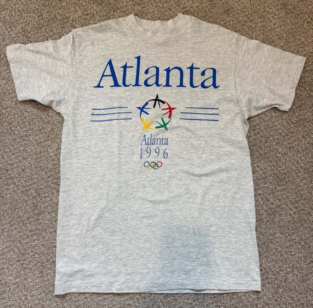 Vintage 1996 Atlanta Summer Olympics Graphic T-Shirt Gray Delta Tag